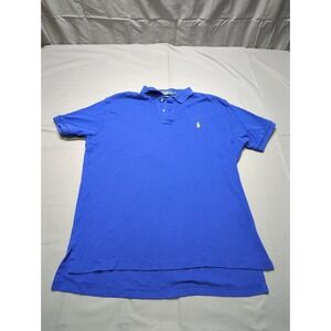 Polo Ralph Lauren Mens Deep Blue Polo Logo Shirt Short Sleeve Cotton Size Large‎